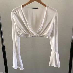 White Crop Top with Flared Sleeves